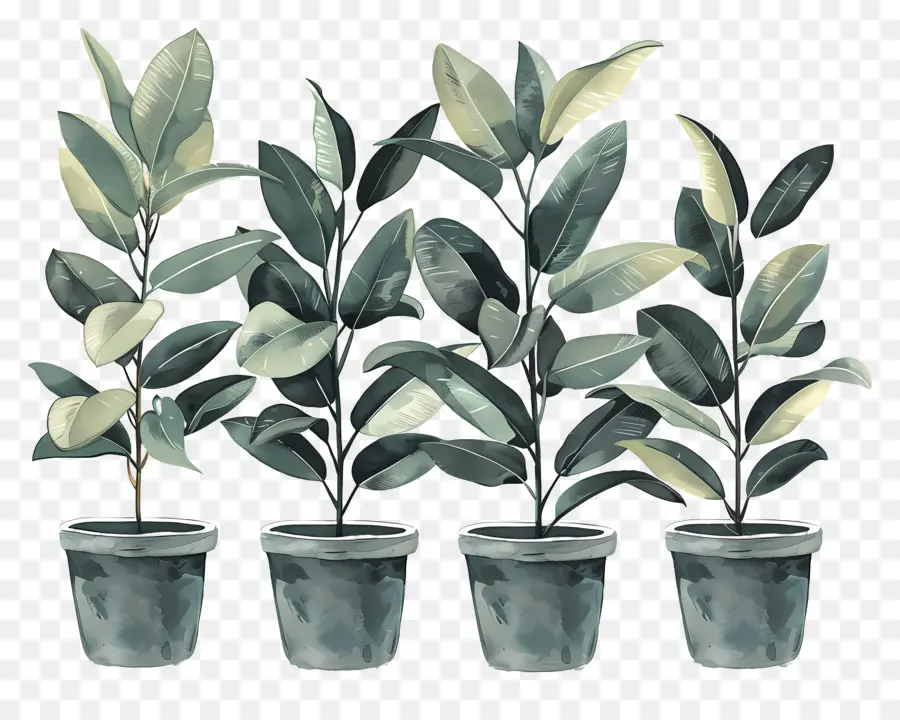 cây cao su - Ba chậu cây khác nhau, kích thước khác nhau
