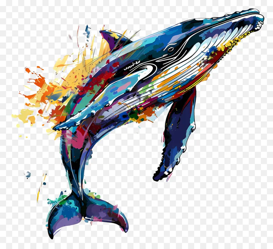 jumping whale whale colorful spatters water