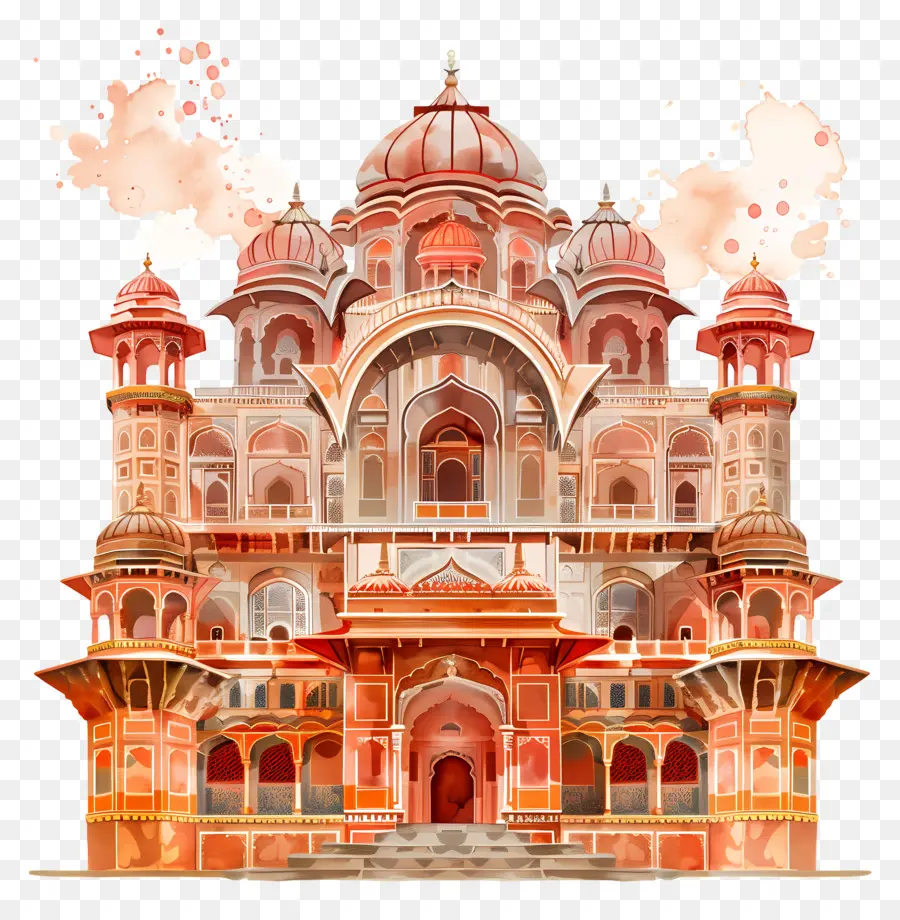 Cung điện Jaipur Kiến trúc Ấn Độ Kiến trúc Ba Tư Thiết kế tòa nhà phức tạp bản vẽ Majestic Building - Nghệ thuật xây dựng màu đỏ và đỏ của Ấn Độ/Ba Tư phức tạp