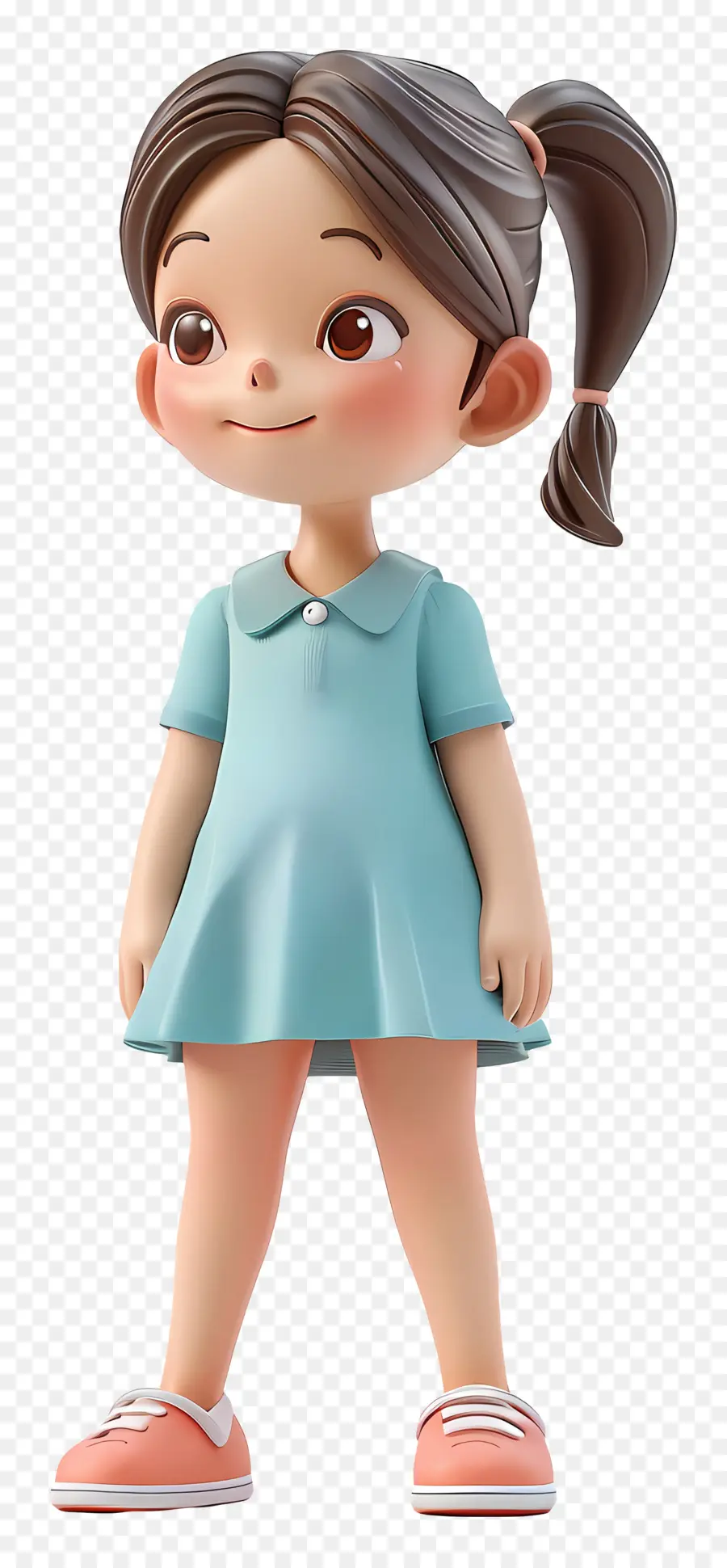 Bambina in piedi da cartone animato personaggio da ragazza a pois - Cartoon Girl in blu abito sorridendo felicemente