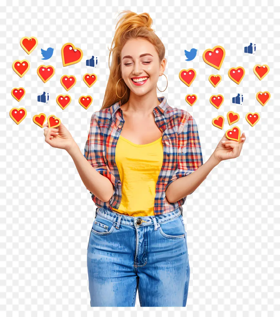 social media - Giovane donna che tiene felici ritagli di carta a forma di cuore