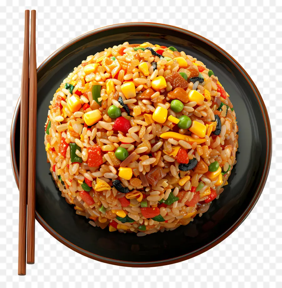 gebratener Reis - Nahaufnahme des gebratenen Reis mit Gemüse