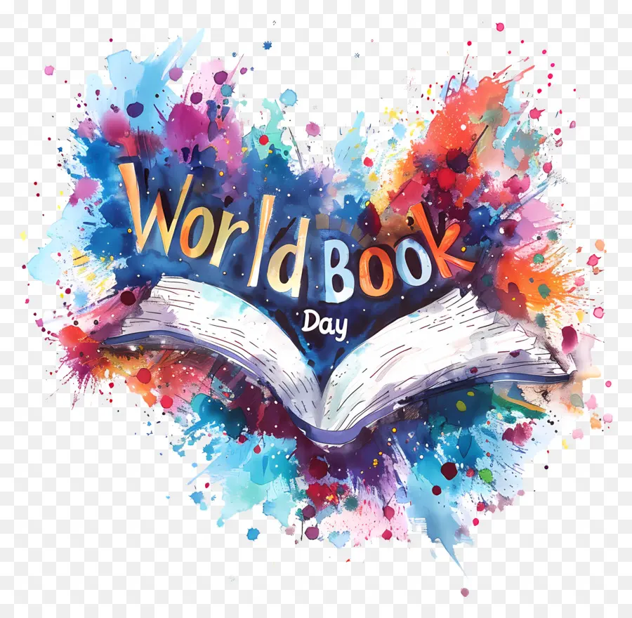 Welttag des Buches - Buch mit Aquarell Splatters, 'World Book Day