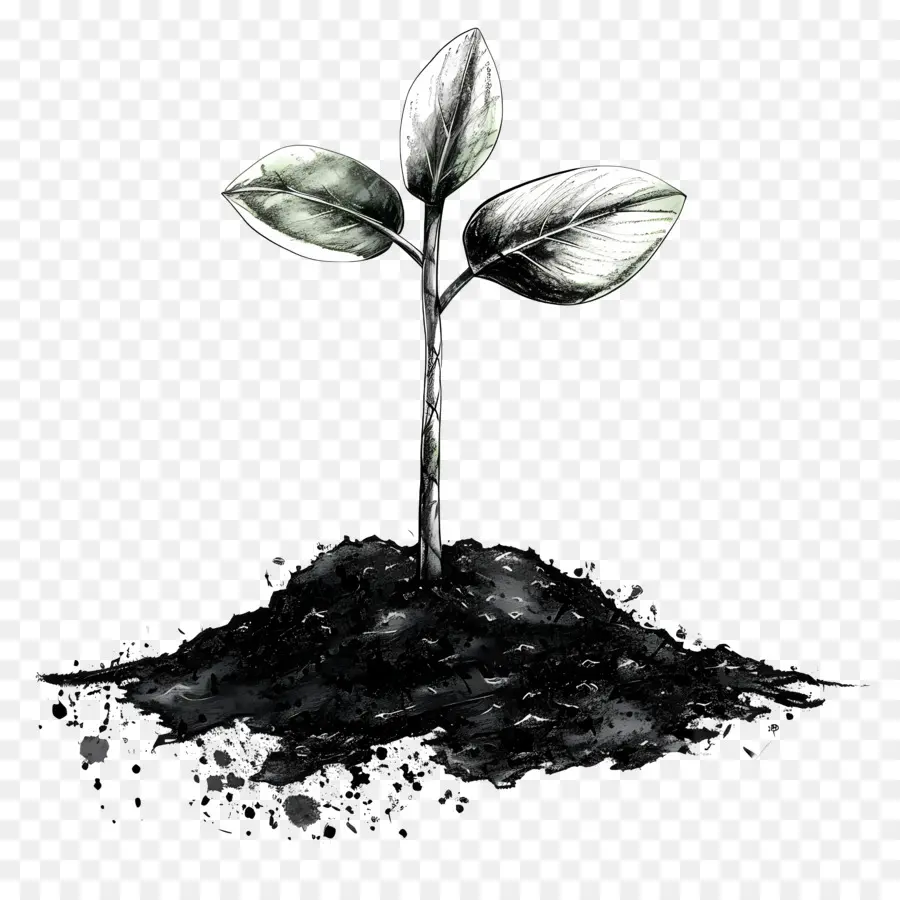 Schwarzer Bodenpflanze Wachstum Boden Schmutz - Junge Pflanze, die aus dunklem Boden wächst