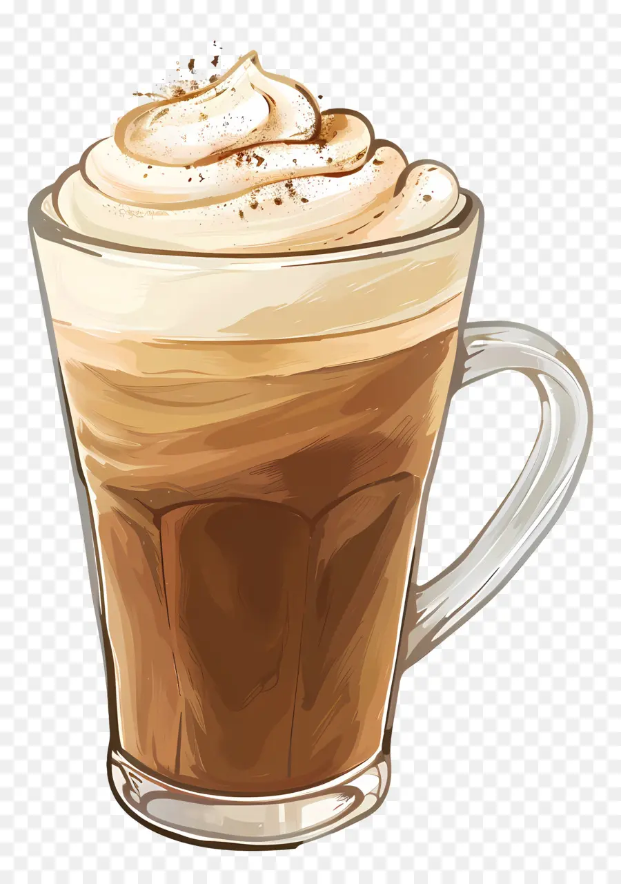 Cappuccino Kaffee heiße Schokolade Schlagsahne -Glas Tasse Getränk - Zeichnung heißer Schokolade in Glasbecher