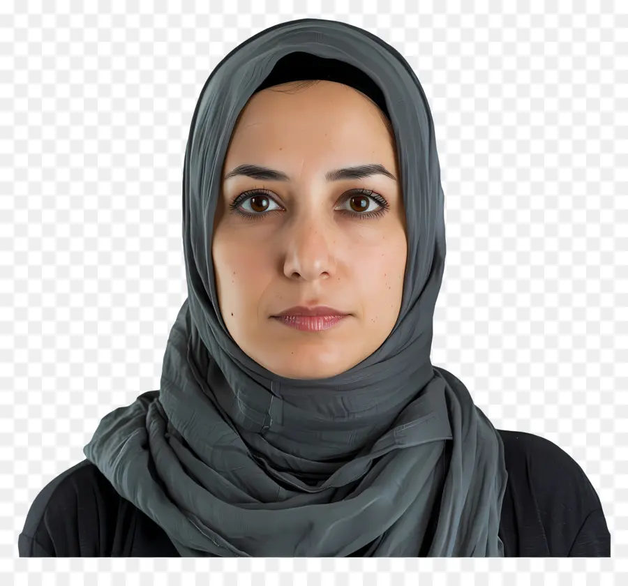 Porträtfrau Hijab Frau Kopftuch Kontemplation grau - Frau im Kopftuch sieht mit geschlossenen Augen nachdenklich aus