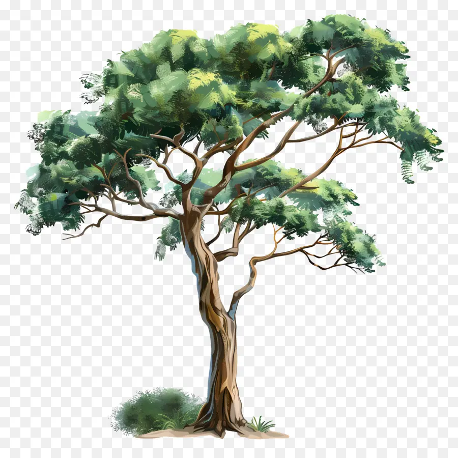 albero verde - Albero verde solitario nella pittura nuvolosa di compensazione