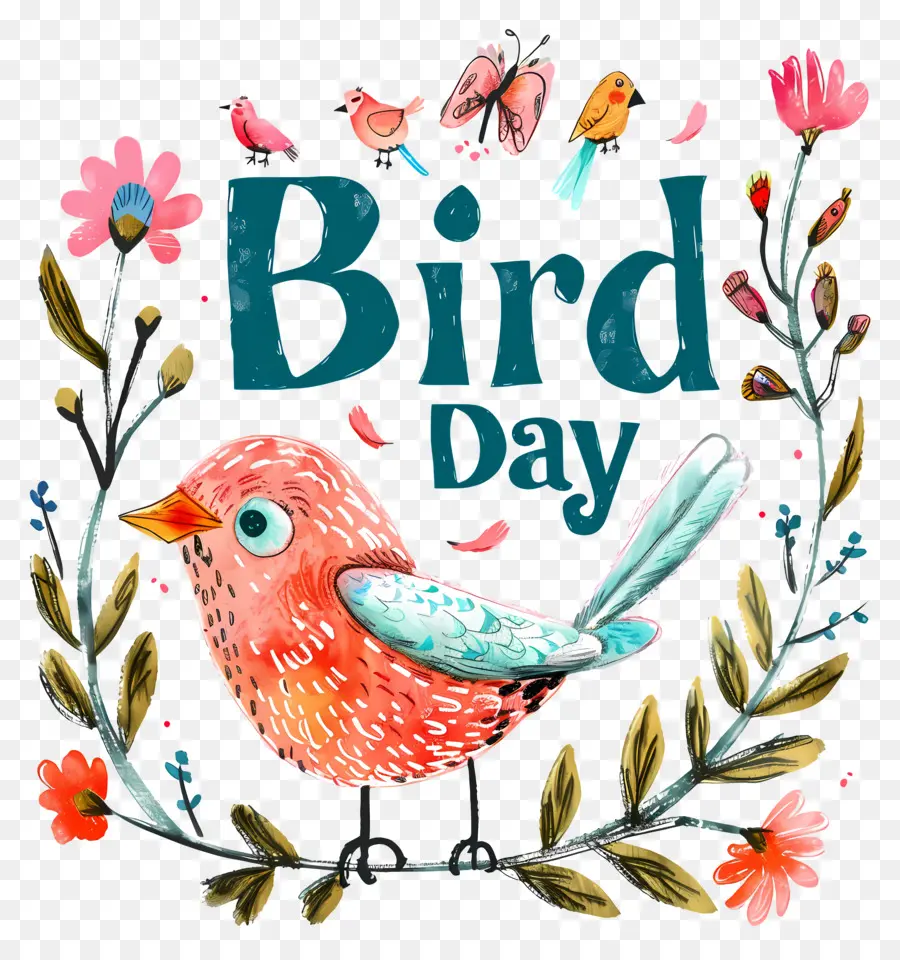 bird day watercolor illustration bird branch garden