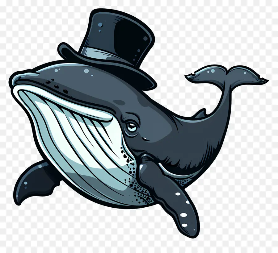 Wal cartoon - Wal trägt einen Top -Hut in der Dunkelheit