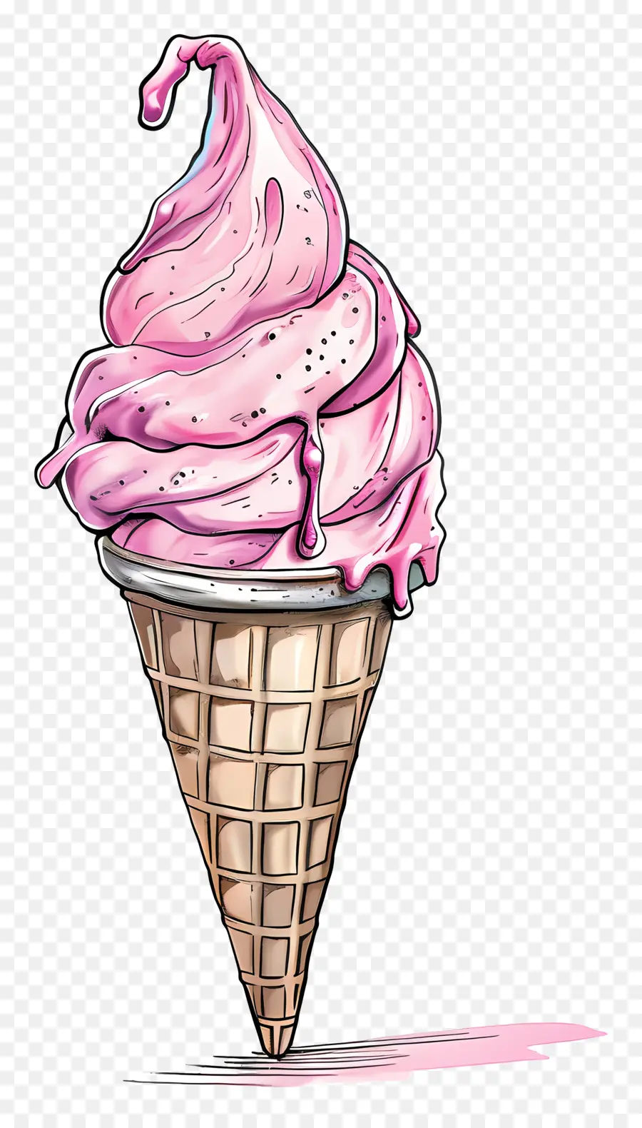 cone ice cream pink ice cream ice cream cone swirled texture vanilla sauce