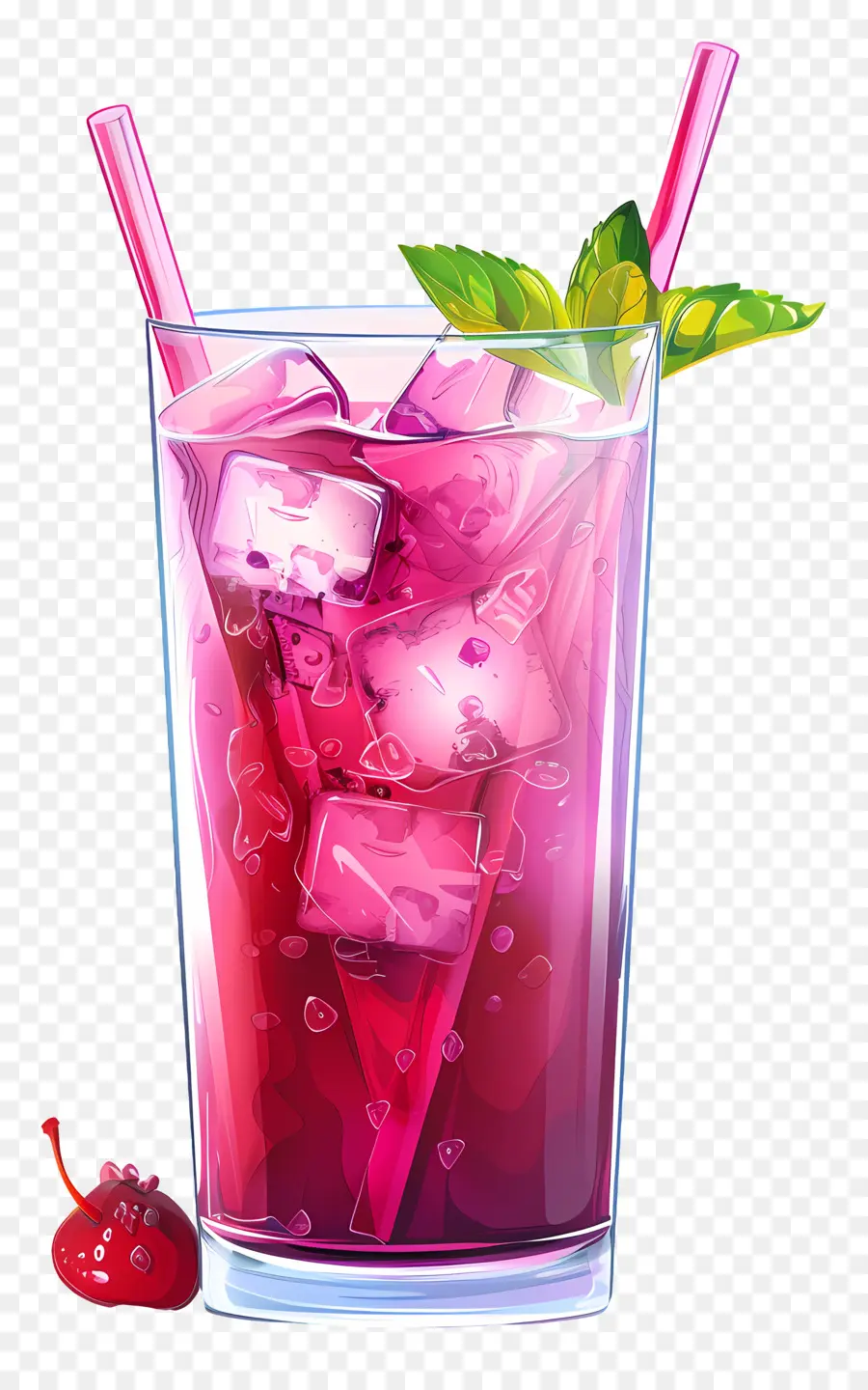 bevanda estiva - Vetro con cola rossa, ghiaccio verde, cannucce