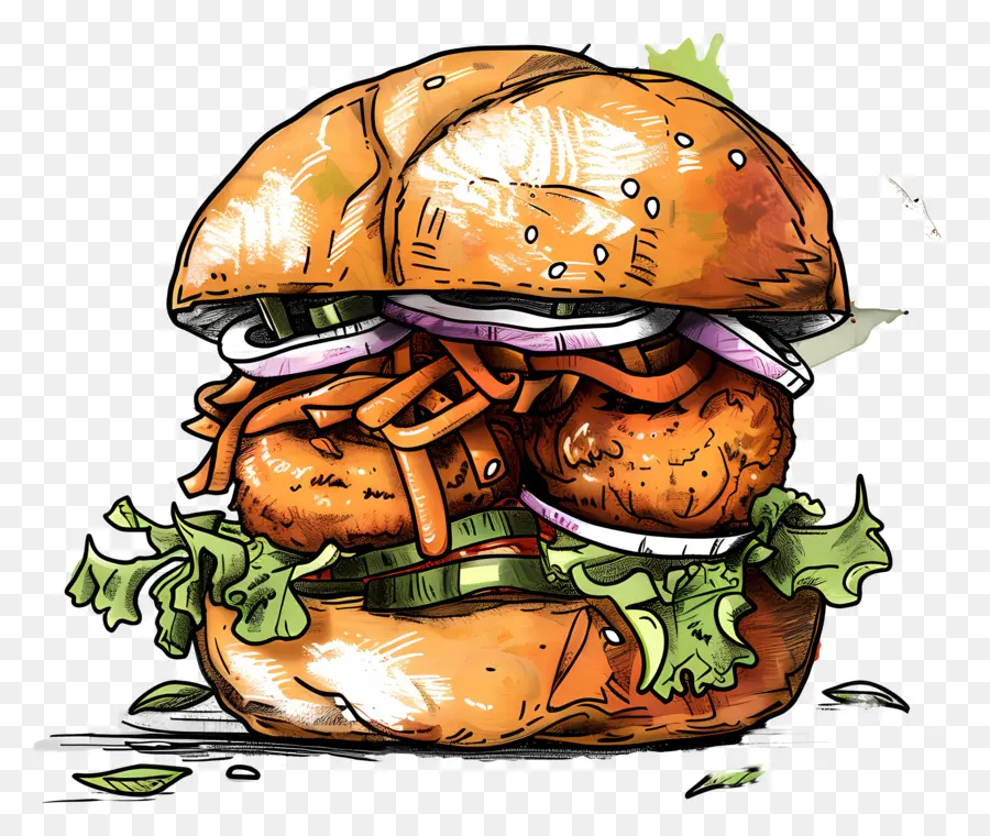 Hamburger - Hamburger in bianco e nero con condimenti e utensili
