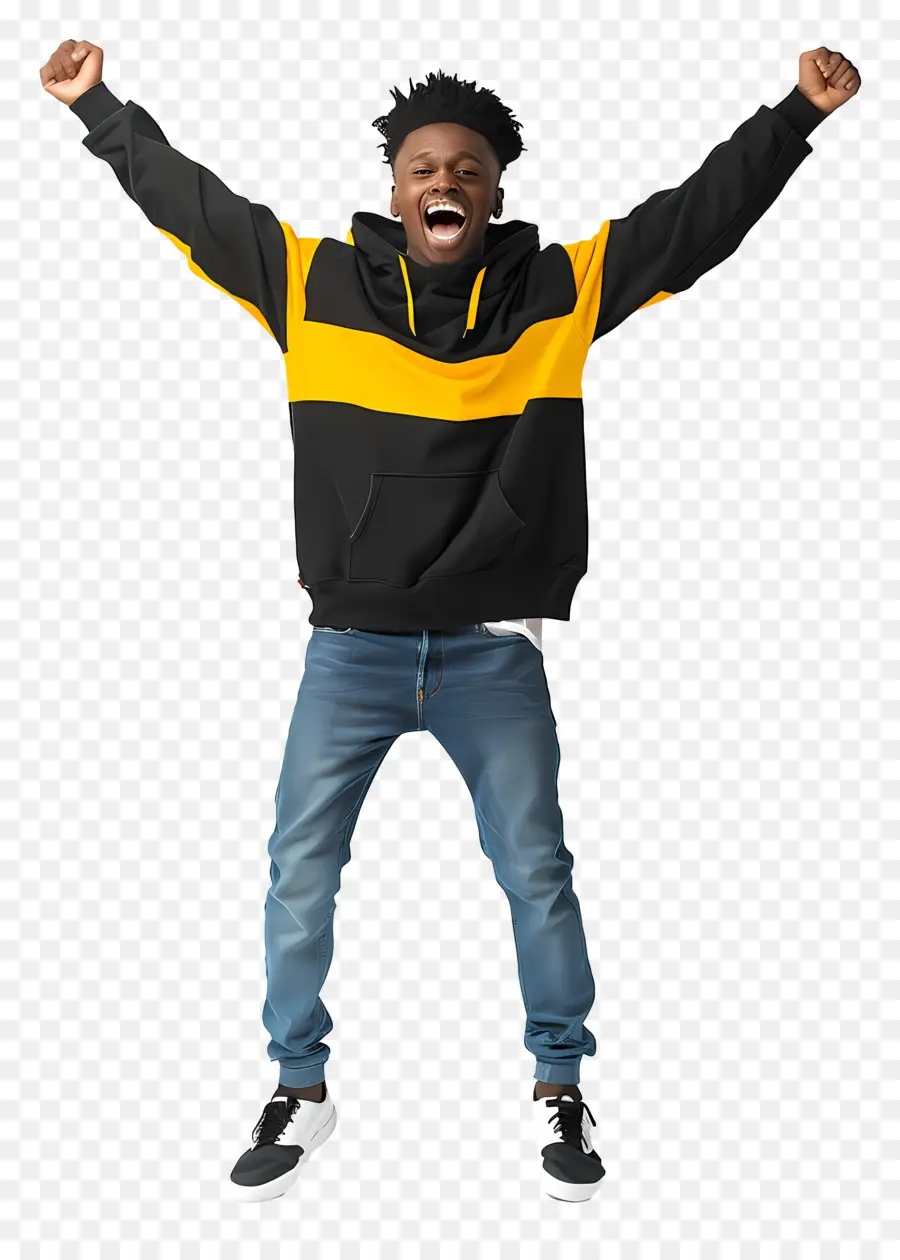 Eccitato uomo di colore entusiasta entusiasmo uomo nero giovane - Giovane eccitato in felpa con cappuccio colorato