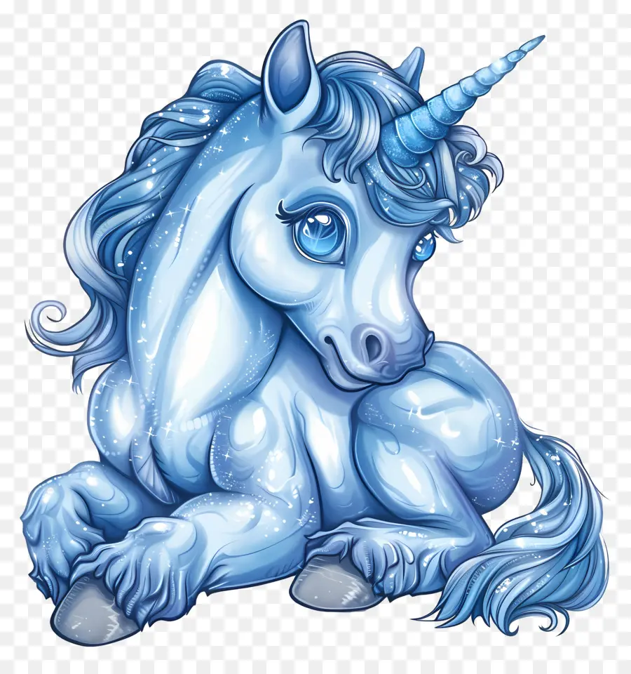 unicorno - Unicorno fumetto bianco e blu sdraiato