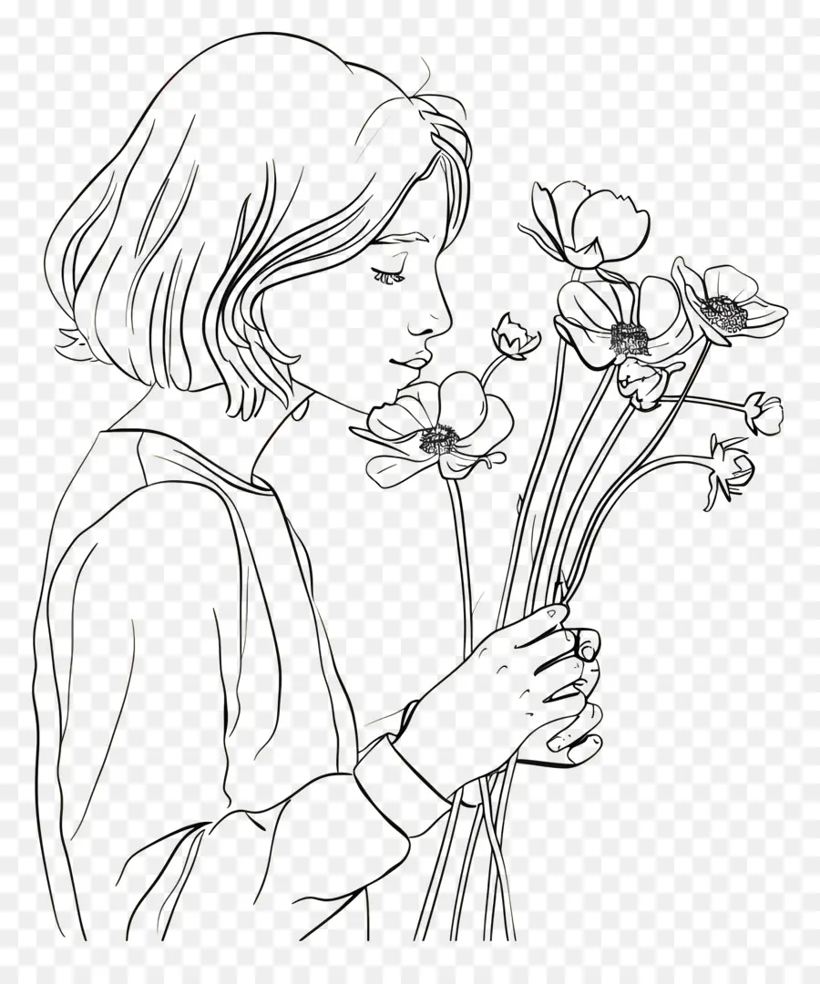 Donna Flower Woman Bouquet Flowers - Silhouette di donna ammirare il bouquet di fiori