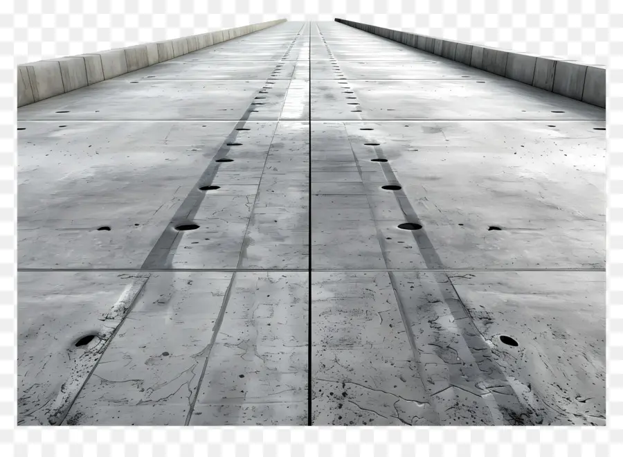Calcestruzzo strada in cemento ombre stradali marciapiedi neri - Lunga strada in cemento con ombre, cielo scuro