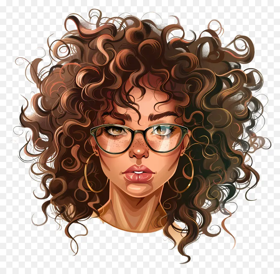 đeo kính - Người phụ nữ trẻ ngây thơ với mái tóc xoăn