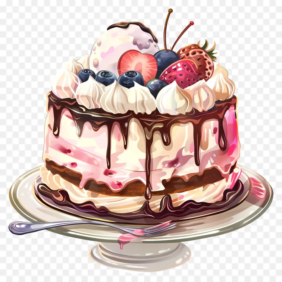 ice cream cake cake fruit toppings whipped cream dessert