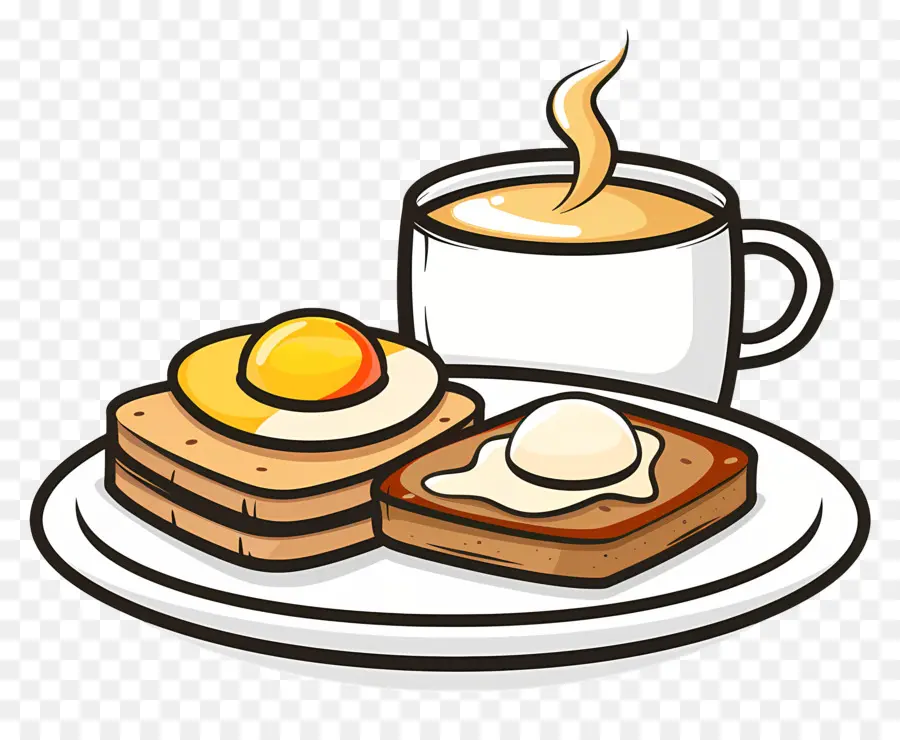 tazza di caffè - Scena della colazione con toast, uova, caffè
