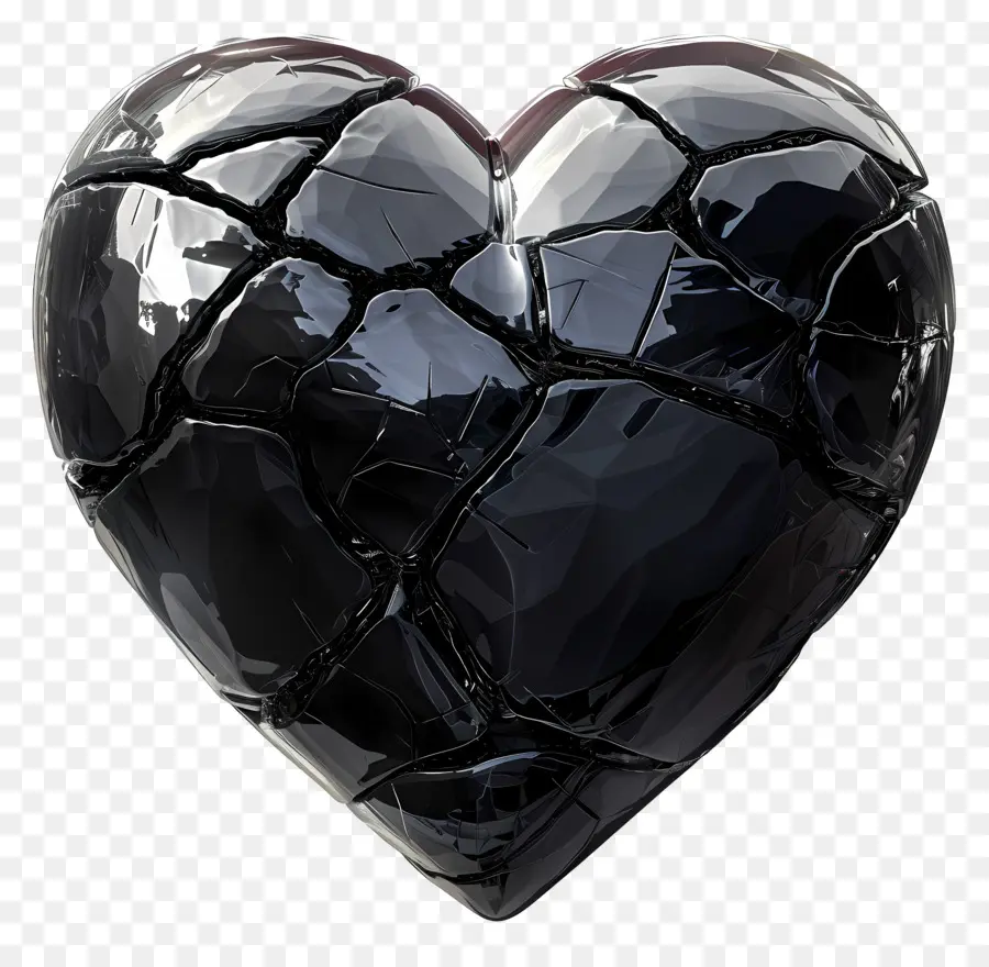 schwarz Herz - Gebrochenes schwarzes Herz mit zerbrochenen Stücken
