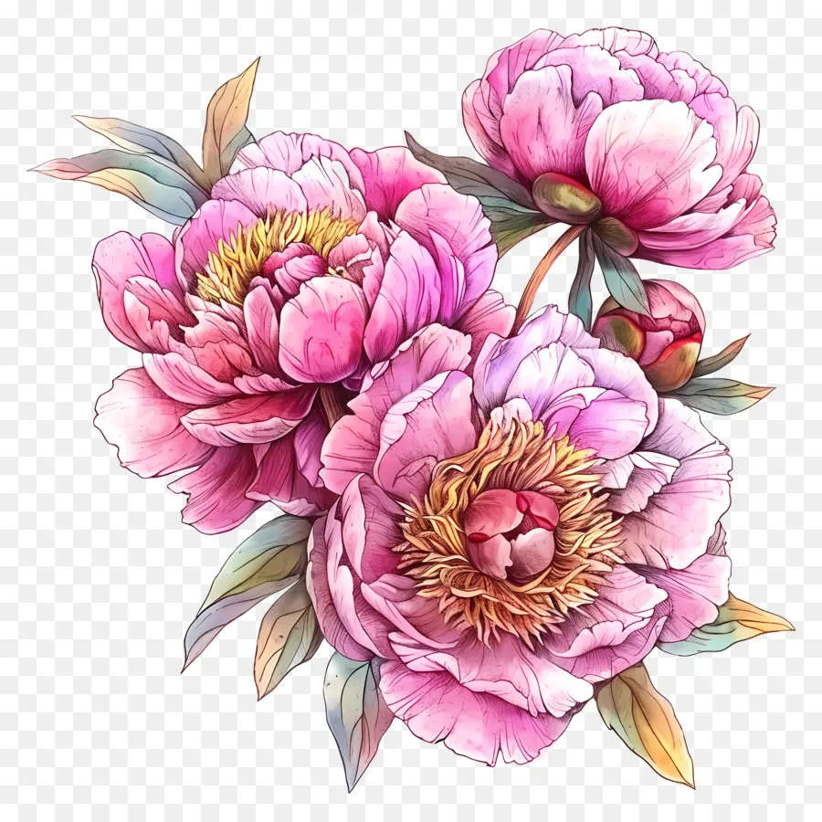hoa mẫu đơn hoa hoa mẫu đơn hoa hoa mẫu đơn hoa hồng trung tâm màu vàng - Hoa mẫu đơn màu hồng sáng trên nền đen