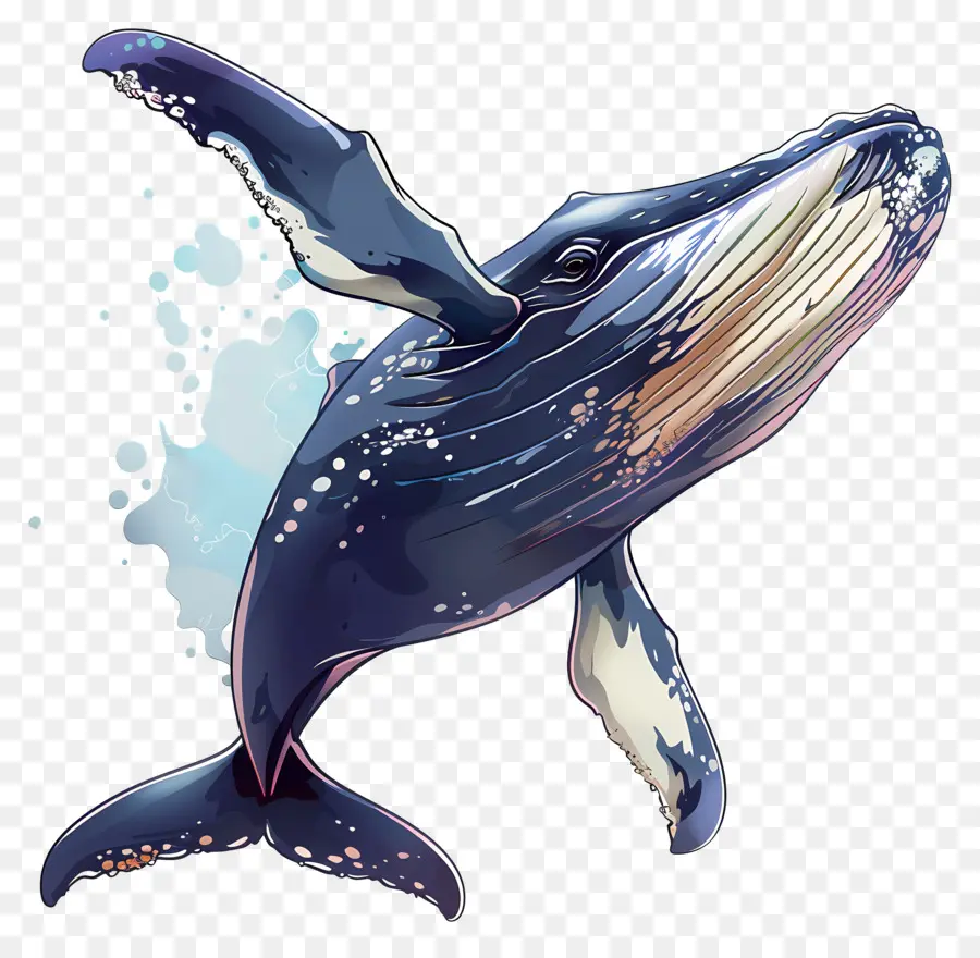 Whale Clipart WaterColor Painting Whale Jumping Splash - Balena ad acquerello colorato che salta fuori acqua