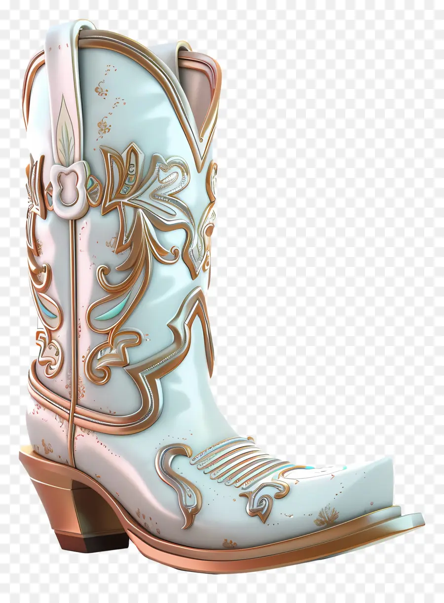 Cowgirl Boot White Cowboy Stivali da cowboy in oro Filigree High Heel Stivali in pelle - Stivali da cowboy bianco con filo in filigrana dorata