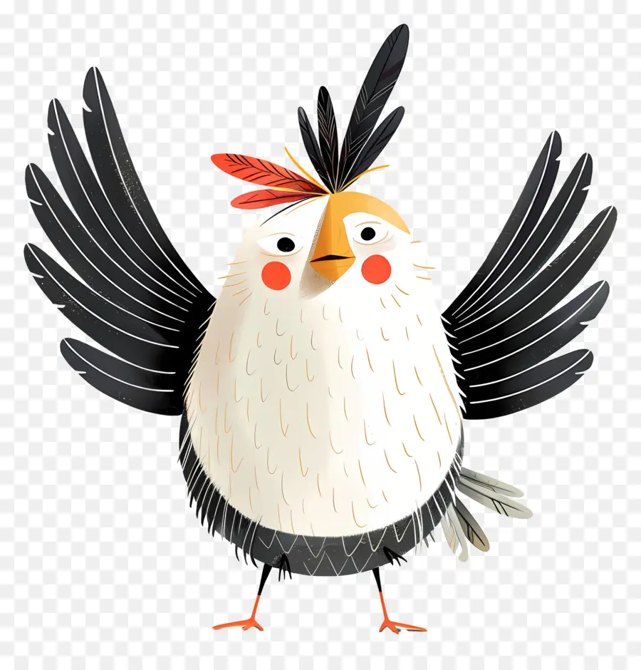 cartoon Vogel - Cartoon Vogel trägt gefiederten Hut, fröhliche Pose