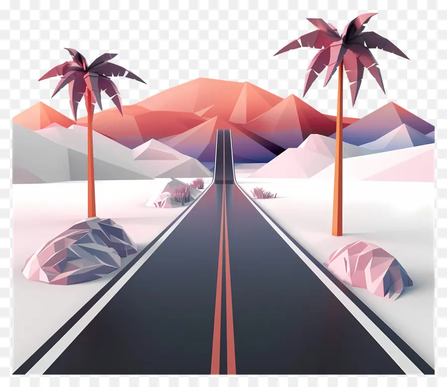 palme - Strada futuristica con palme e montagne