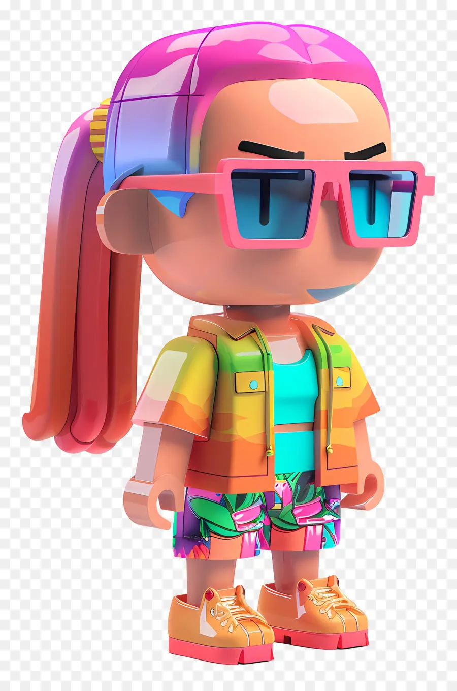 roblox girl 3d character bright pink hair sunglasses blue backpack