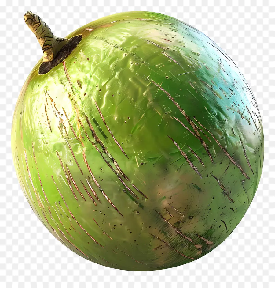 green coconut green apple painted fruit realistic bite taken out
