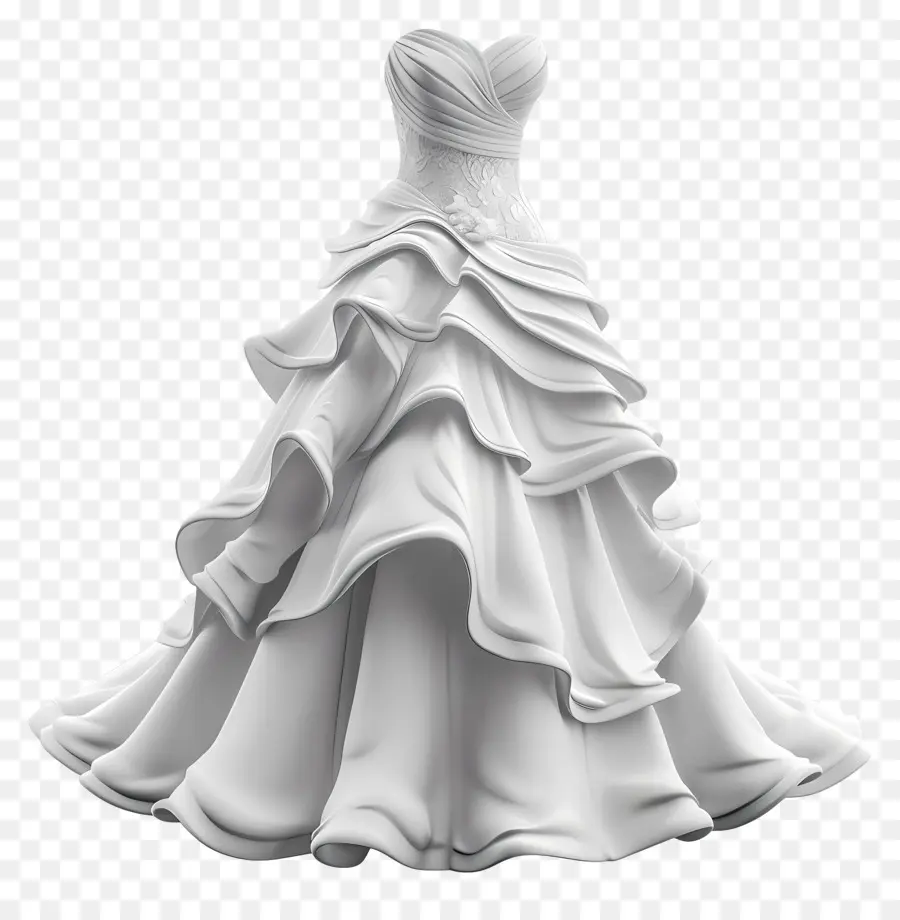 Cưới - Váy cưới màu trắng đồ họa 3D với xù lông