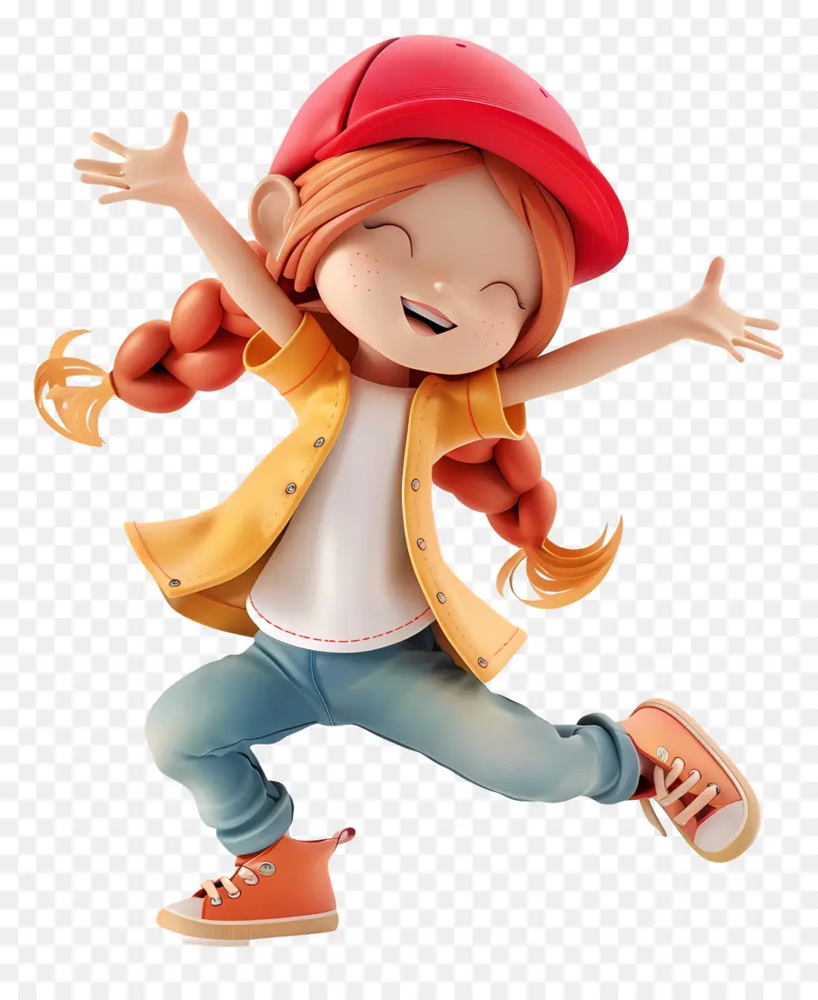 tanzendes kleines Mädchen tanzt junges Mädchen Sprungluft - Mädchen in der roten Kappe springen mitten in der Luft