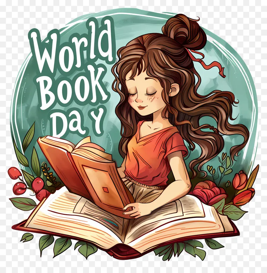 giornata mondiale del libro - Ragazza che legge sul libro aperto con la natura
