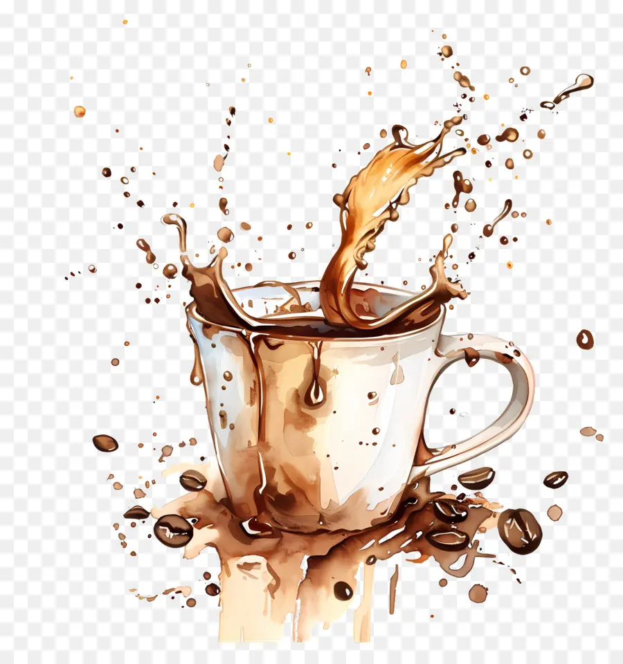 tazzina da caffè - Tazza di caffè ad acquerello con caffè traboccante
