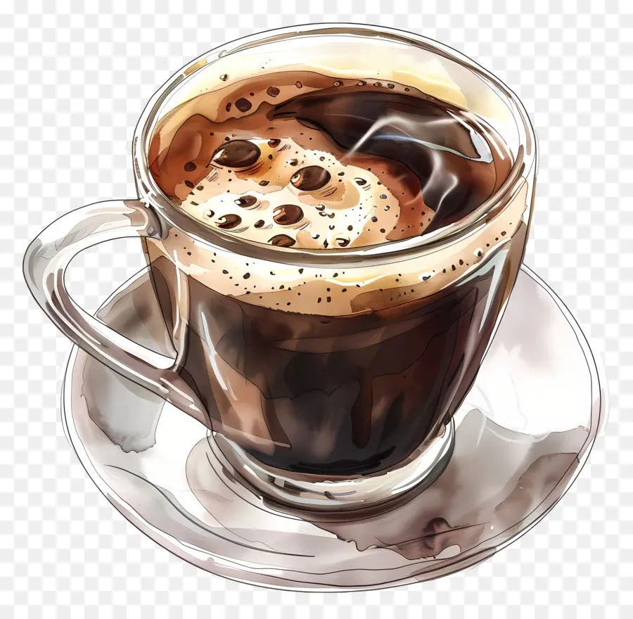 caffè nero - Tazza di caffè nero, piattino bianco, caldo fumante