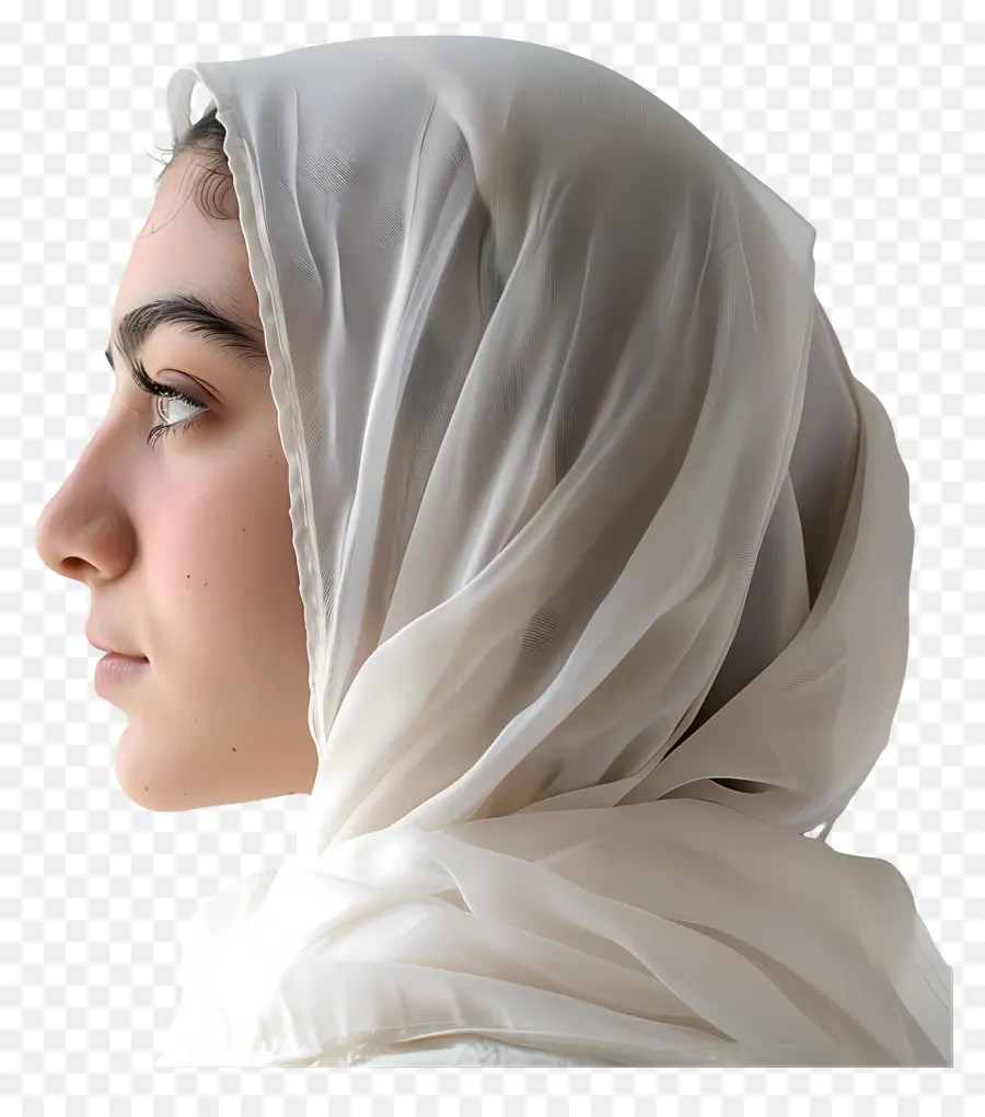 weiße Hijab -Frau Kopfbedeckung Meditationsgedichtung - Frau in weißer Kopfbedeckung, Augen geschlossen