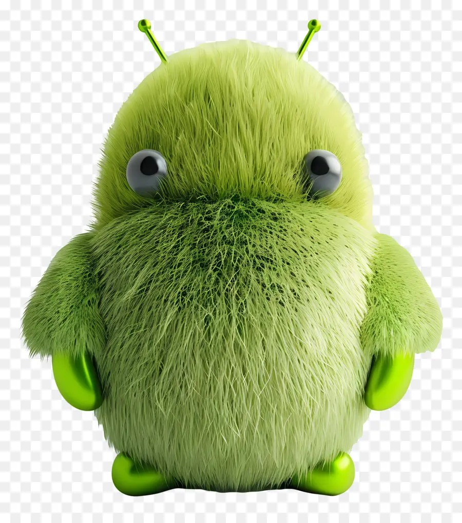 3D Fuzzy Logo Plüsch grün flauschiger Pelz - Süße plüschgrüne pelzige Kreatur mit großen Augen