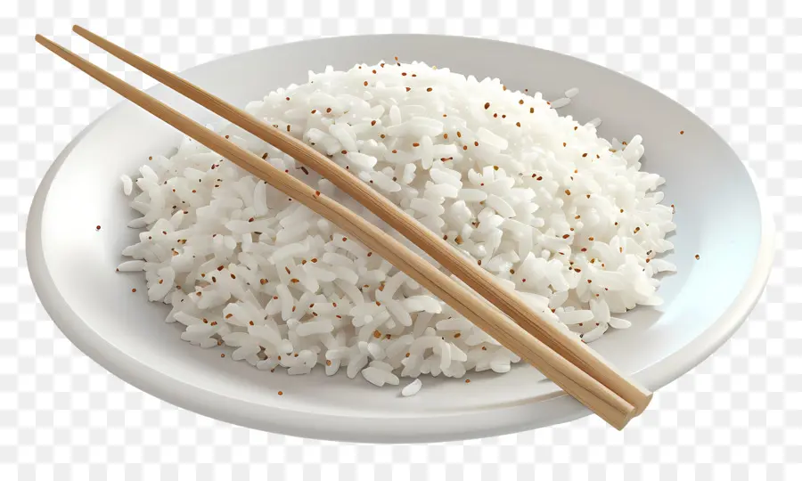 đĩa gạo gạo trắng đũa hành tây xanh - Đĩa trắng, bát gạo, đũa nhựa, bát kim loại