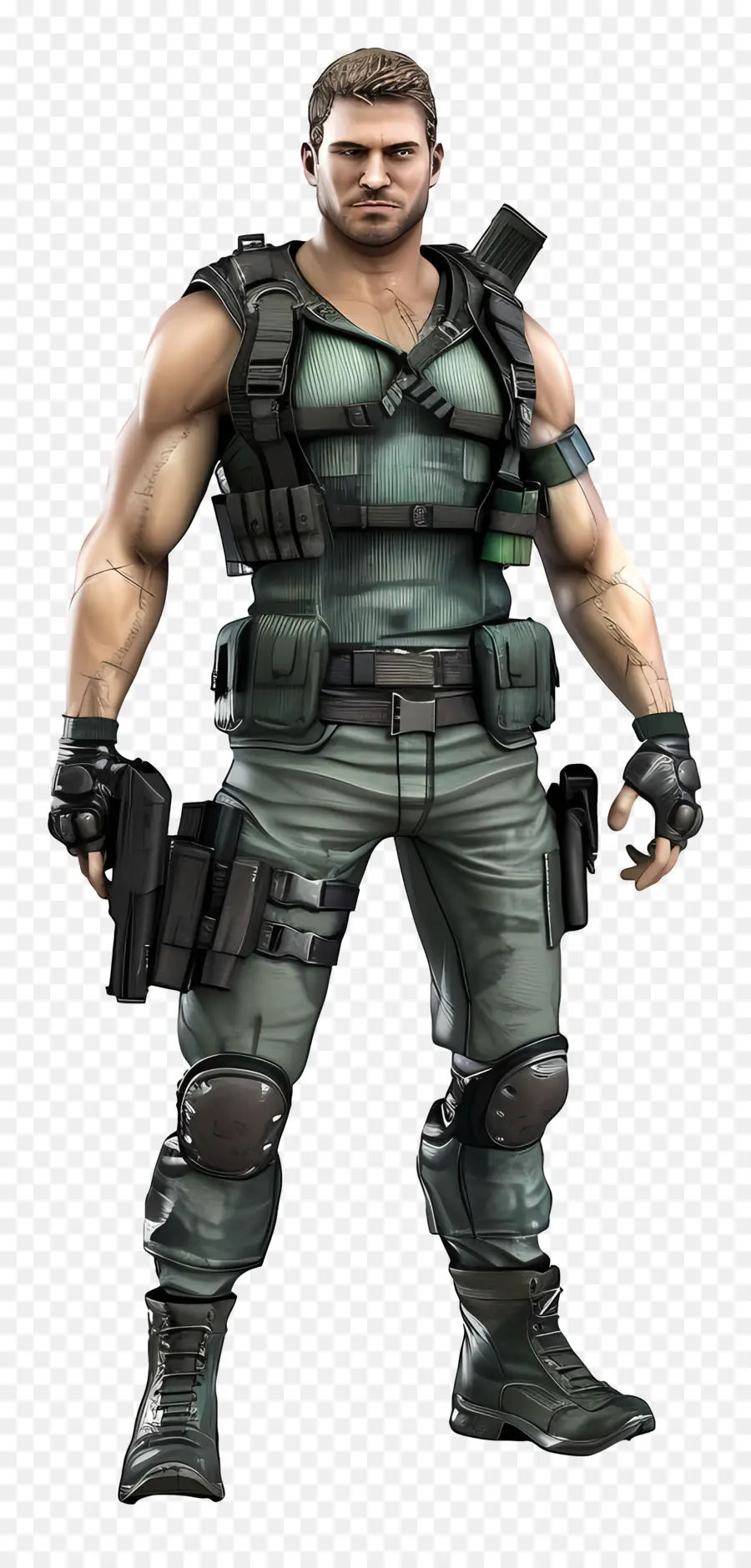 Chris Redfield Figura combattimento militare pistole mimetiche - Maschio in attrezzatura da combattimento con due pistole