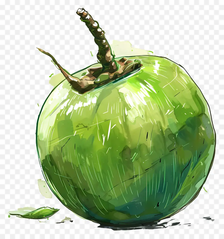 grün kokosgrüner apple brauner Flecken zerknittertes Haut kleines Loch - Impressionistischer Stil grüner Apfel mit Schönheitsfehlern