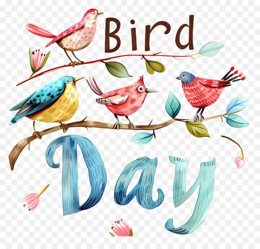 Bird Day WaterColor Painting Birds Branch Impressionist Art - Vibrante pittura ad acquerello di uccelli in natura
