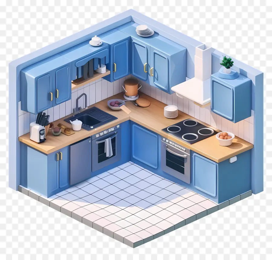 Küchenzimmer kleine Küche weiße Schränke Edelstahl Waschbecken blaue Schränke - Kleine, moderne Küche mit weißen/blauen Schränken
