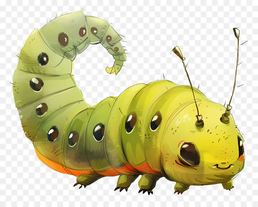 Caterpillar Green Caterpillar Cartoon Illustration süße große Augen - Cartoon grüne Raupe mit großen Augen