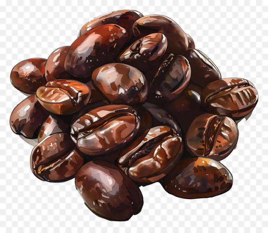 Kaffeebohnen - Kaffeebohnen schälen, glänzend, rissig, dunkle Farbe