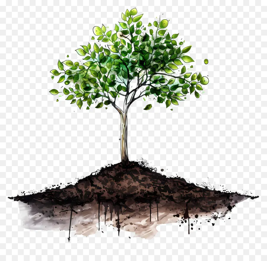 tronco d'albero - Albero sano con foglie rugose, tronco verde