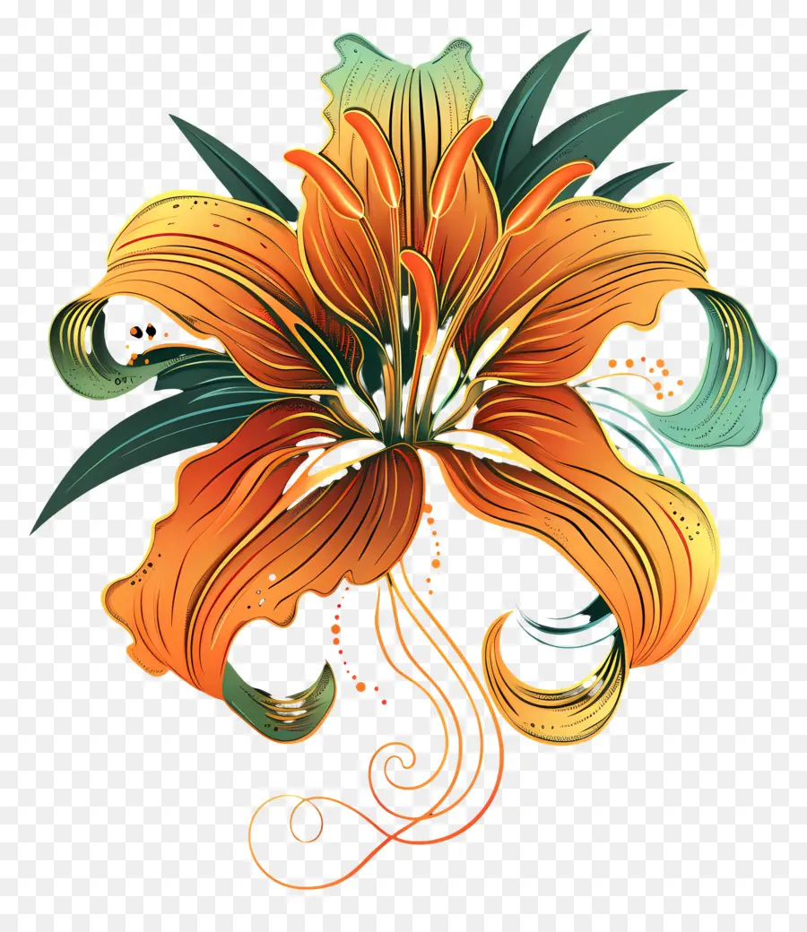 fiori d'arancio - Grande design di fiori vorticosi arancione e giallo
