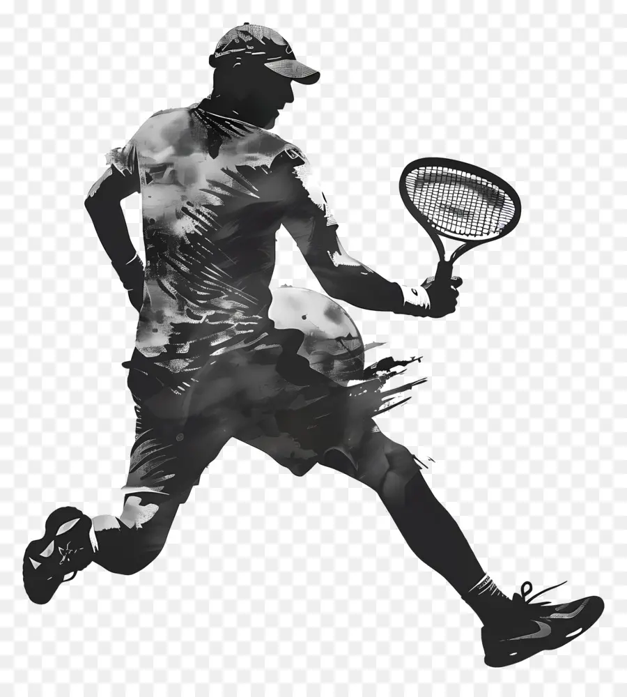 Tennismann Silhouette Running Racket Silhouette Athlet - Mann, der mit Schläger in der Hand rennt