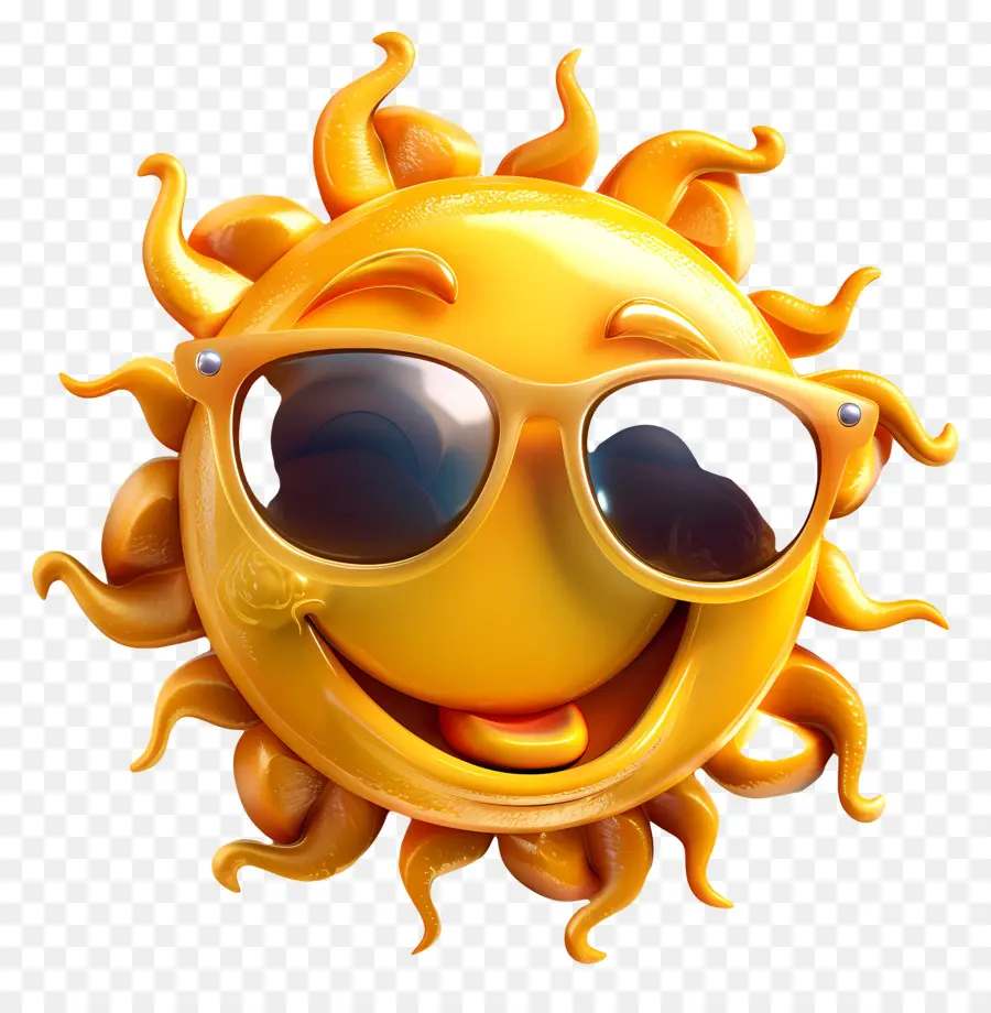 Sun Sun Smiling Occhiali da sole felici - Sole felice con occhiali da sole che ballano, sorridendo energicamente
