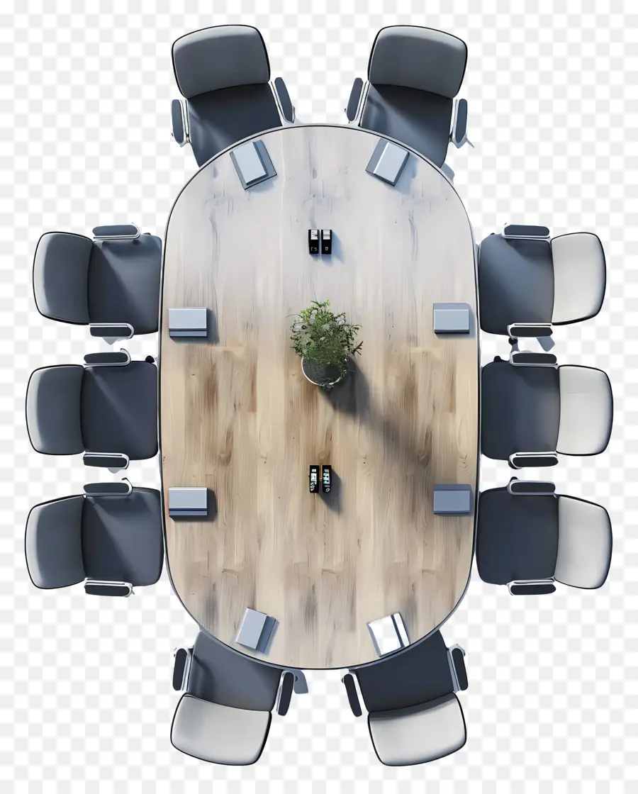 Holztisch - Runde Konferenztisch mit grauen gepolsterten Stühlen